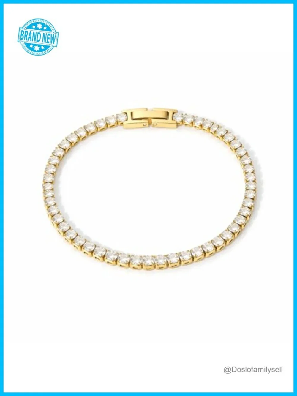 Waterproof Tennis Bracelet Cubic Zirconia 18K Gold Plated Stainless Steel